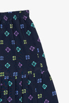 Vintage Navy Blue Floral Leslie Fay Pleated Skirt (1990s)