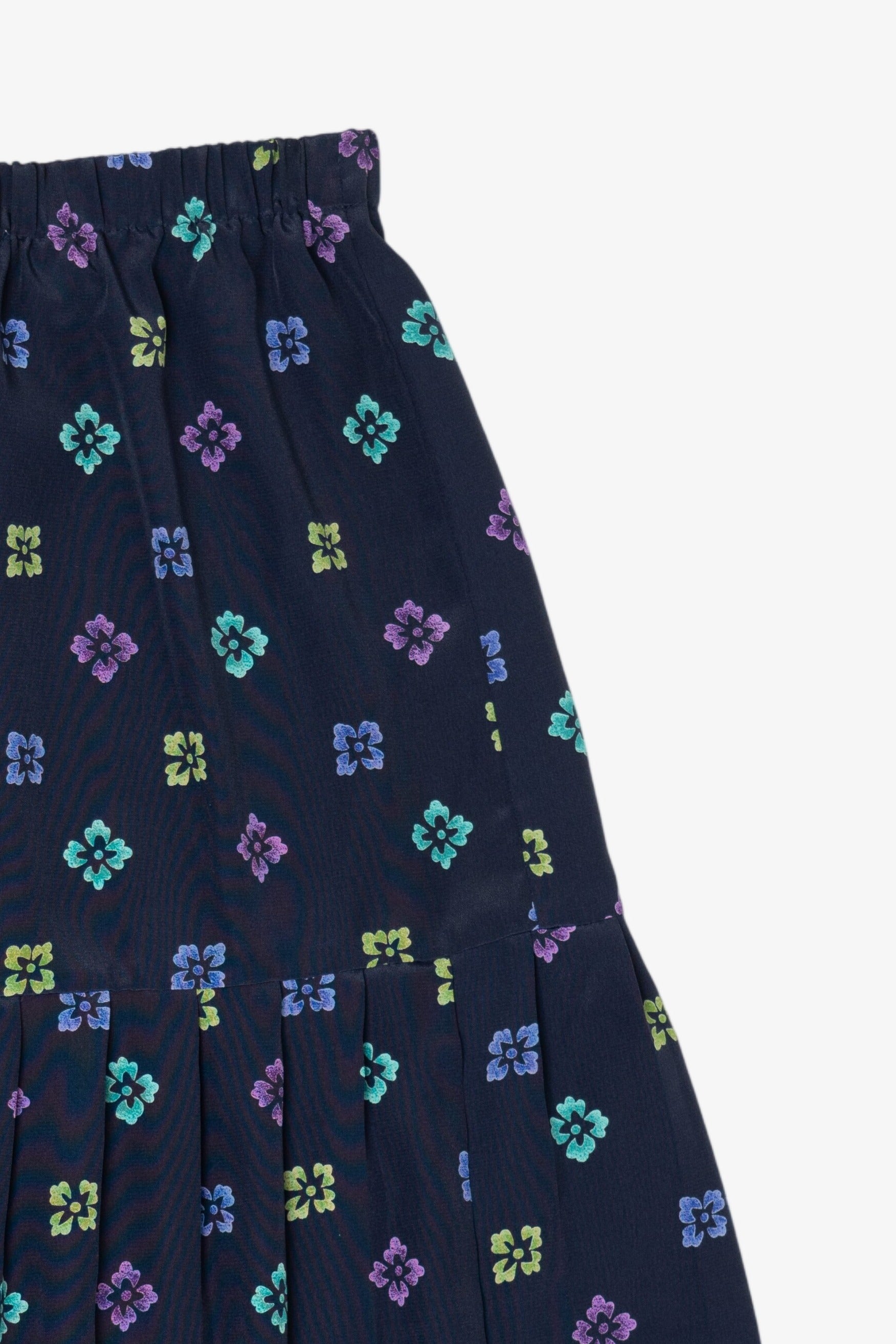 Vintage Navy Blue Floral Leslie Fay Pleated Skirt (1990s)