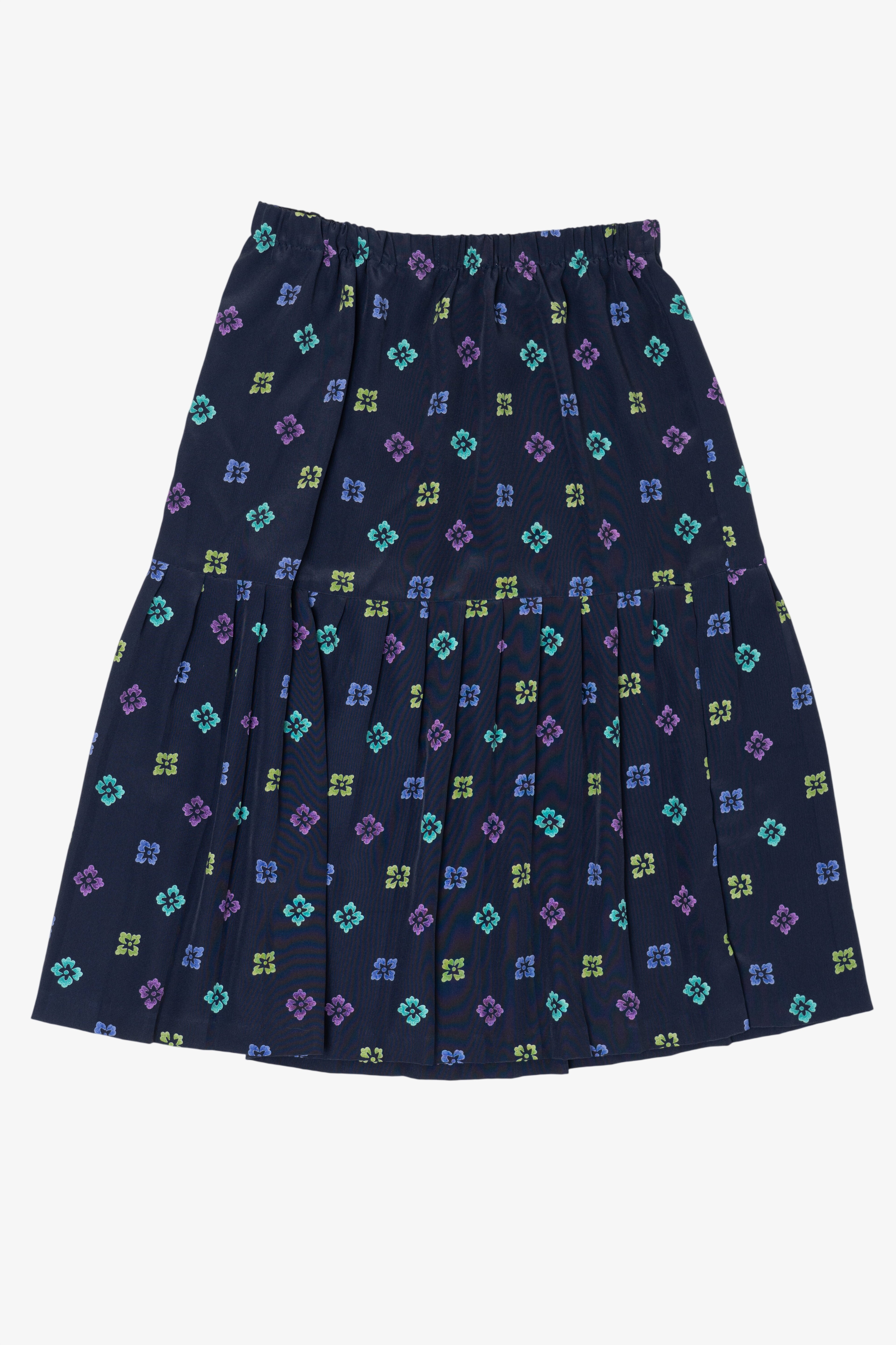 Vintage Navy Blue Floral Leslie Fay Pleated Skirt (1990s)