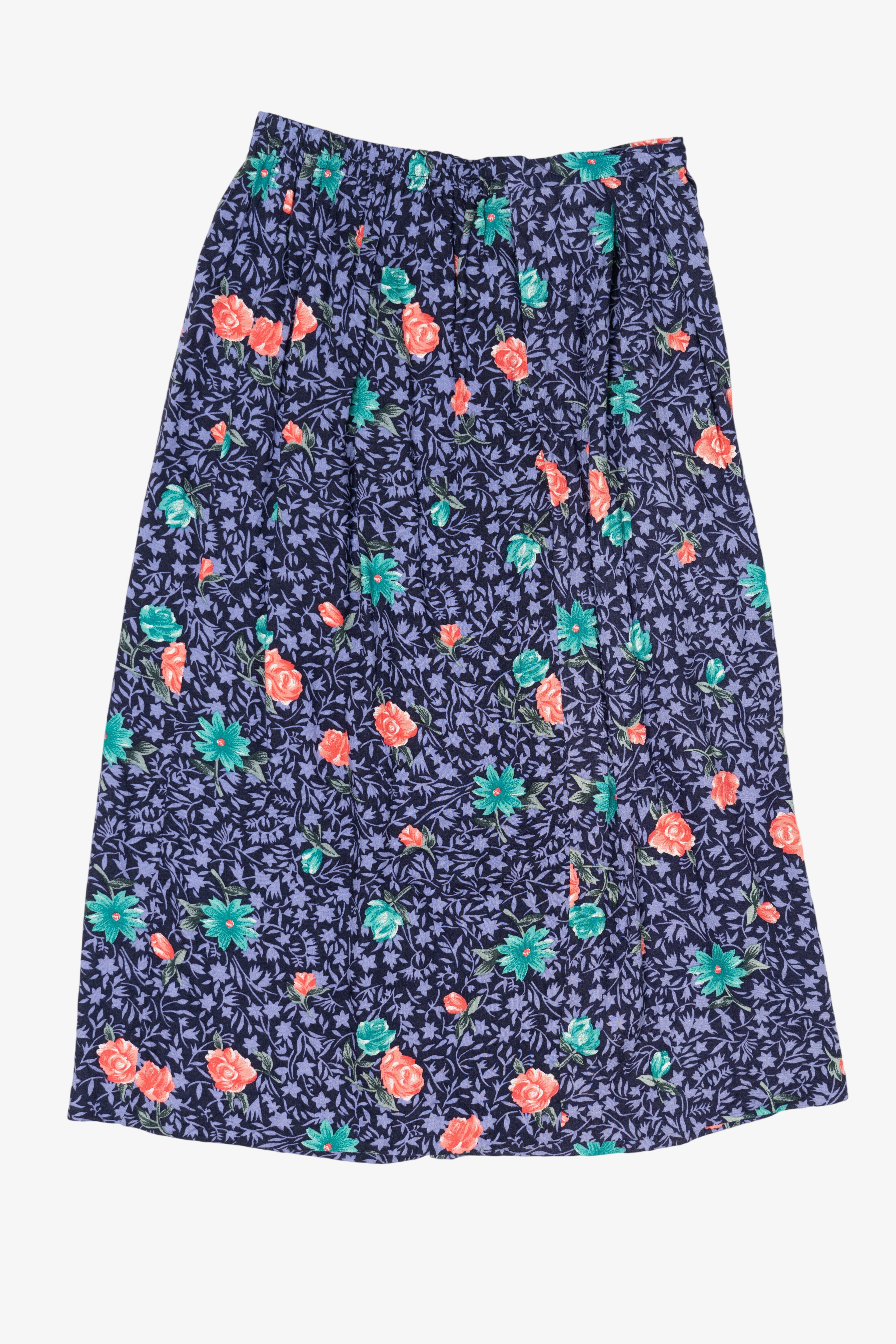 Vintage Navy Blue Liz Baker Floral Skirt (2000s)