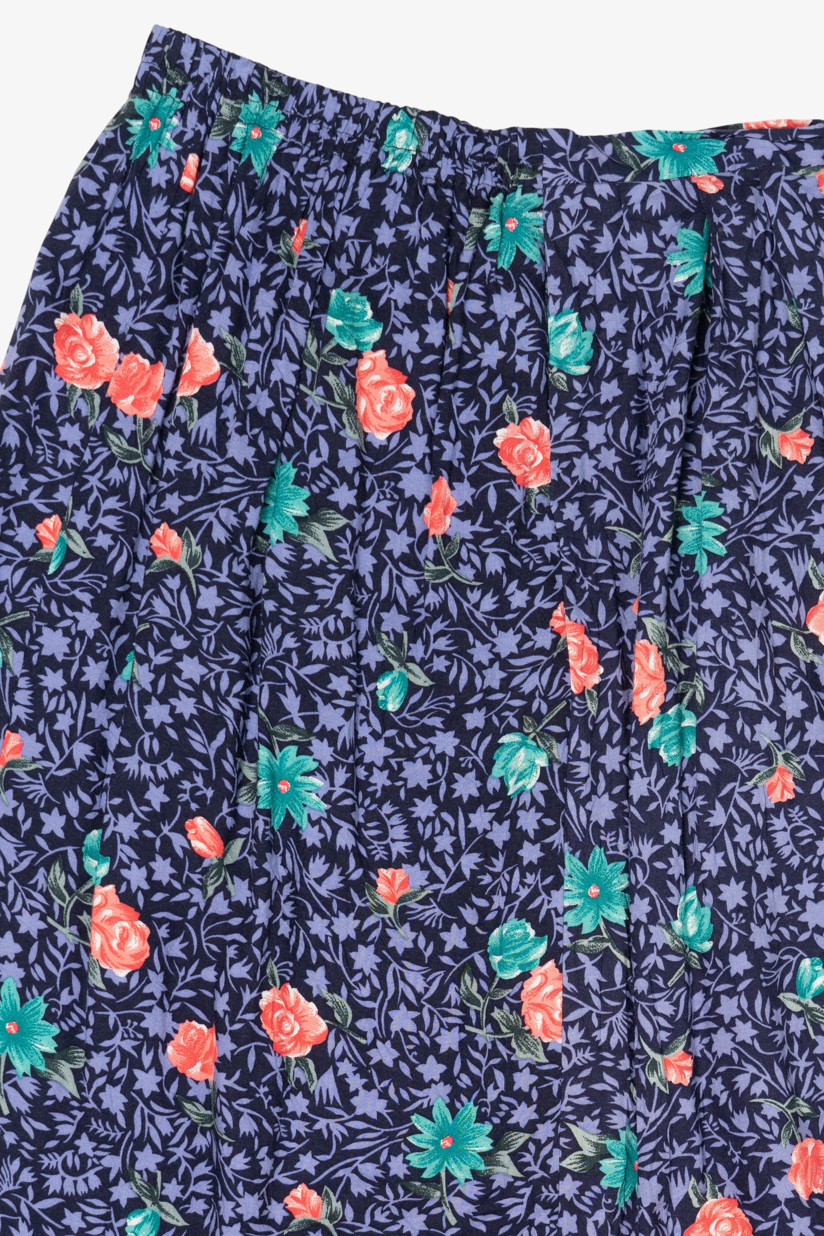 Vintage Navy Blue Liz Baker Floral Skirt (2000s)