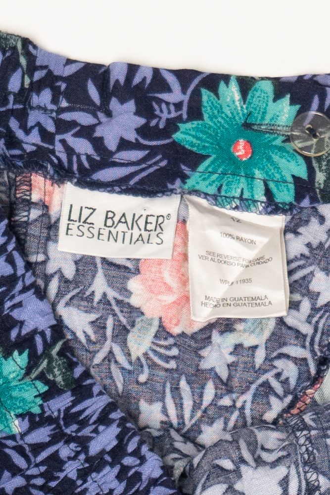 Vintage Navy Blue Liz Baker Floral Skirt (2000s)