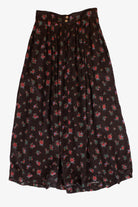 Vintage Black Floral Pleated Maxi Skirt (1990s)