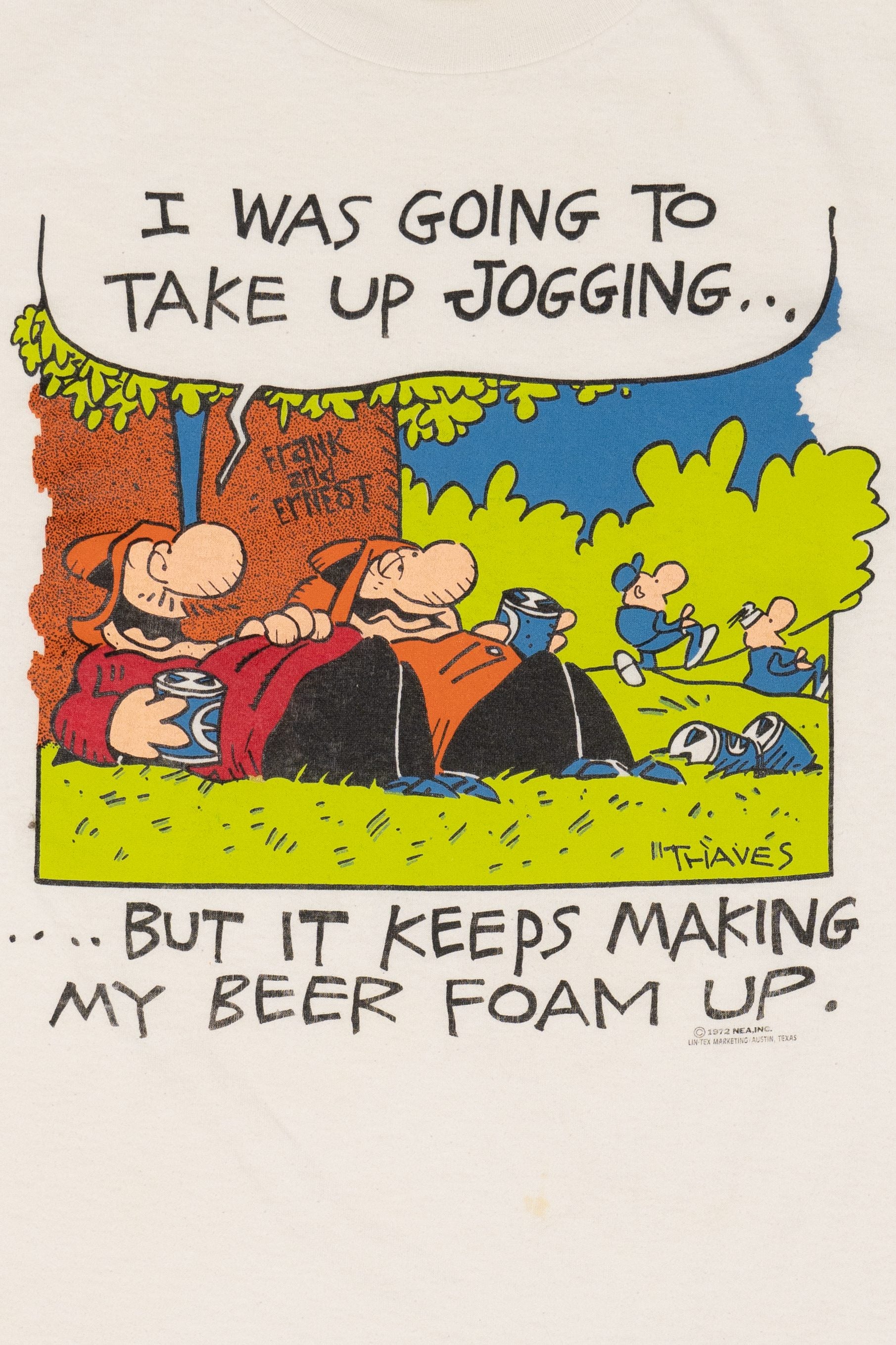 Vintage Frank And Ernest Comic "I Was Going To Take up Jogging..." Funny T-Shirt (1970s)