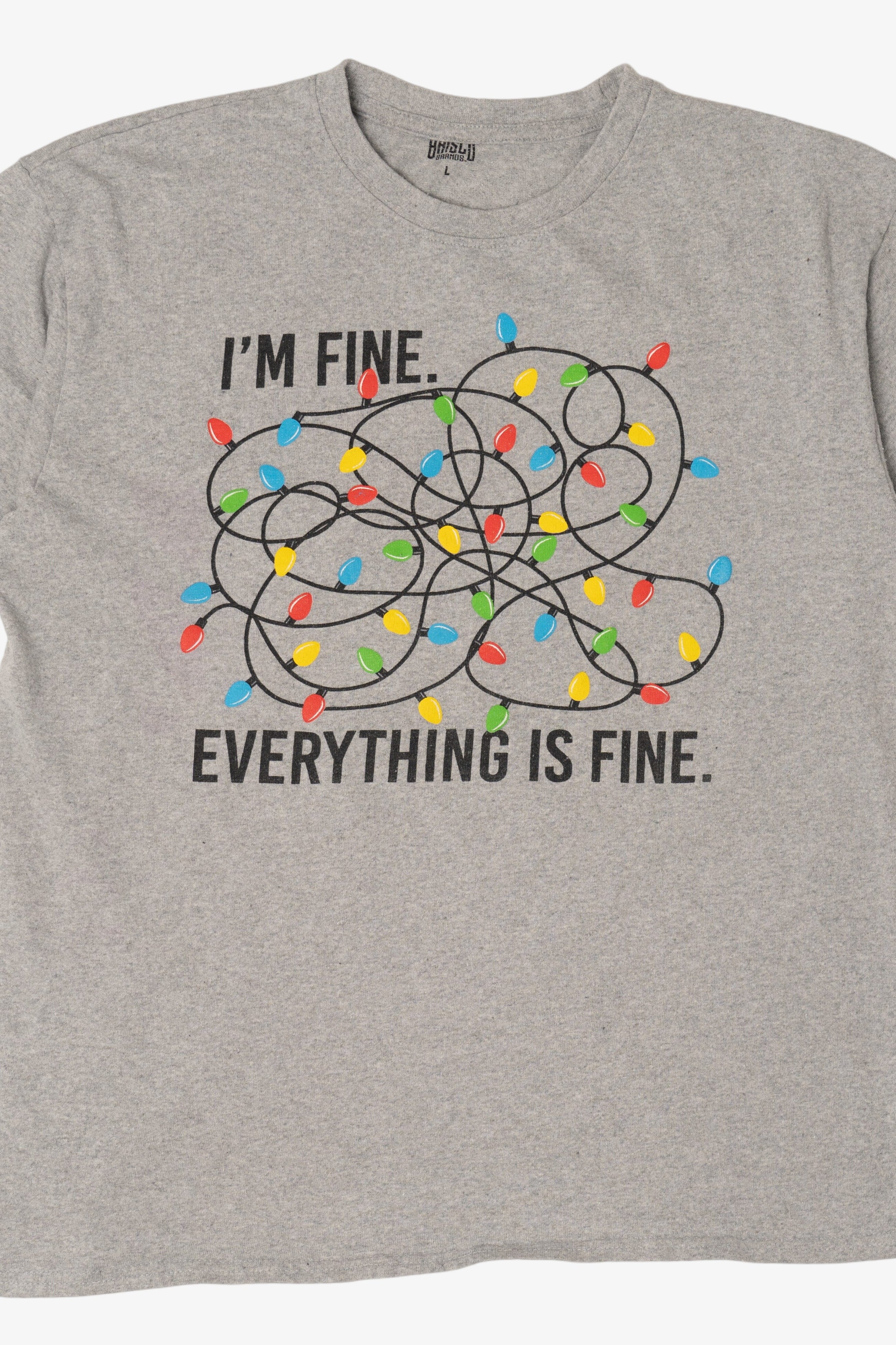 Light Gray "I'm Fine... Everything Is Fine" Funny Christmas Lights T-Shirt