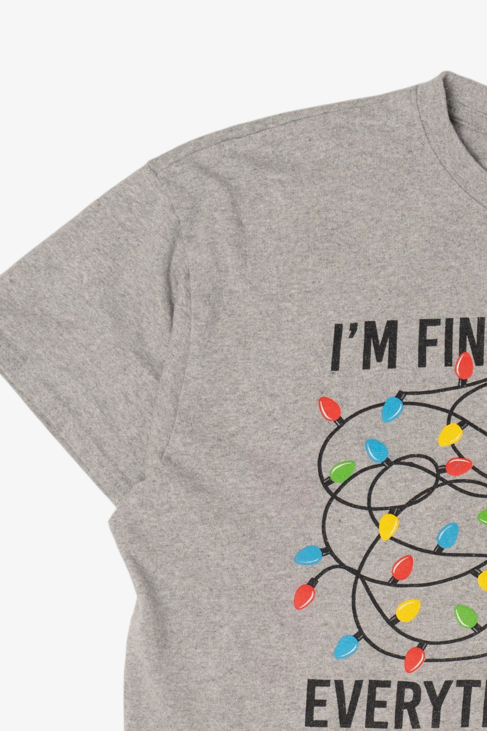 Light Gray "I'm Fine... Everything Is Fine" Funny Christmas Lights T-Shirt