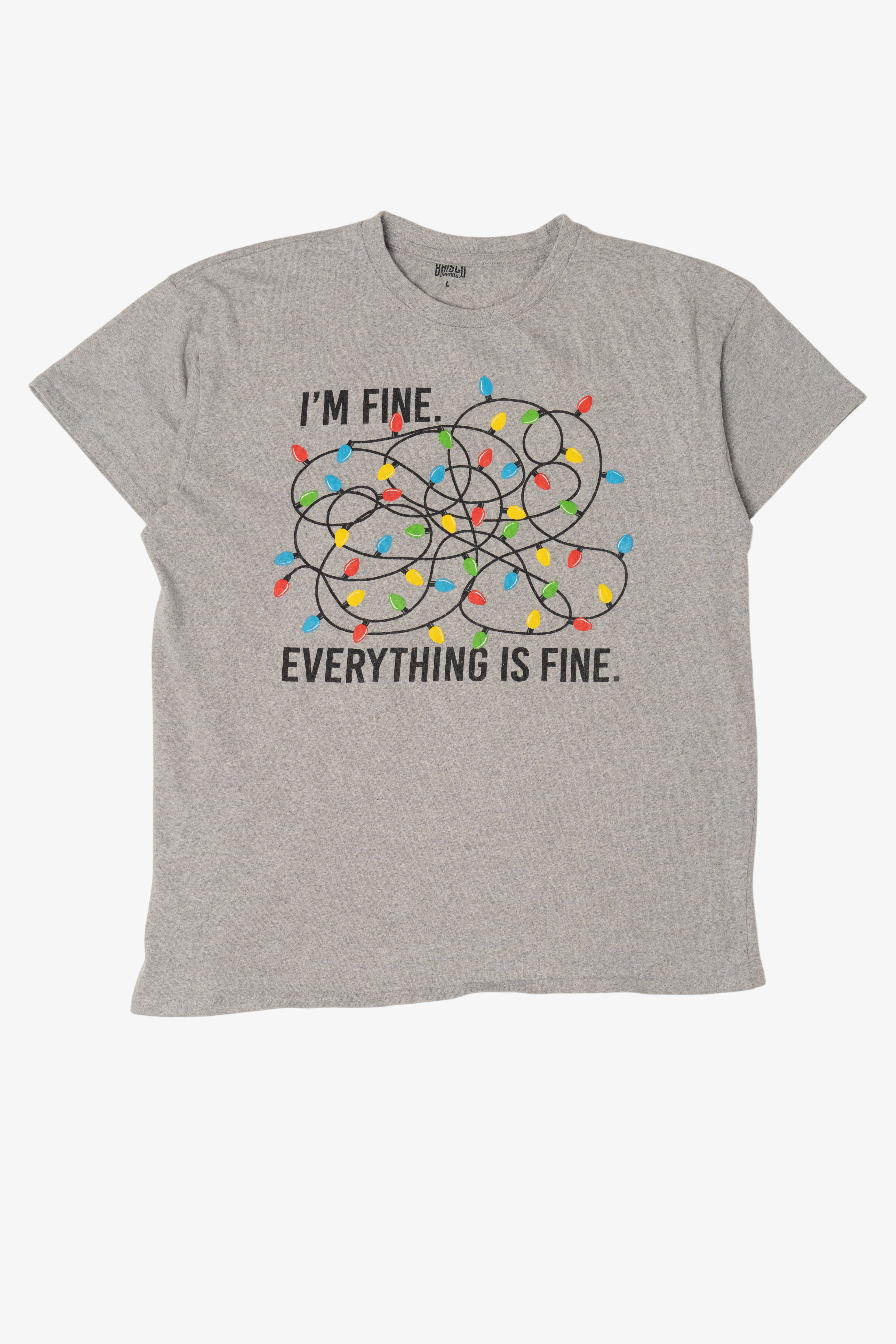 Light Gray "I'm Fine... Everything Is Fine" Funny Christmas Lights T-Shirt