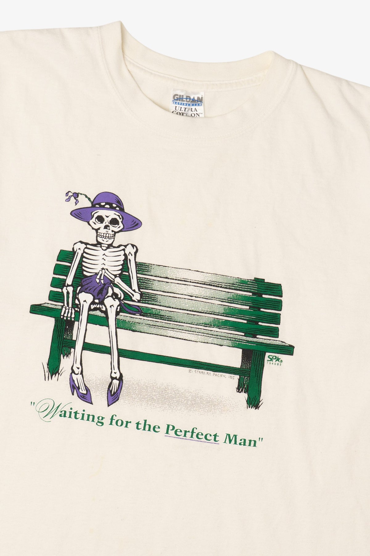 Vintage "Waiting For The Perfect Man" Skeleton Funny T-Shirt (2000s)