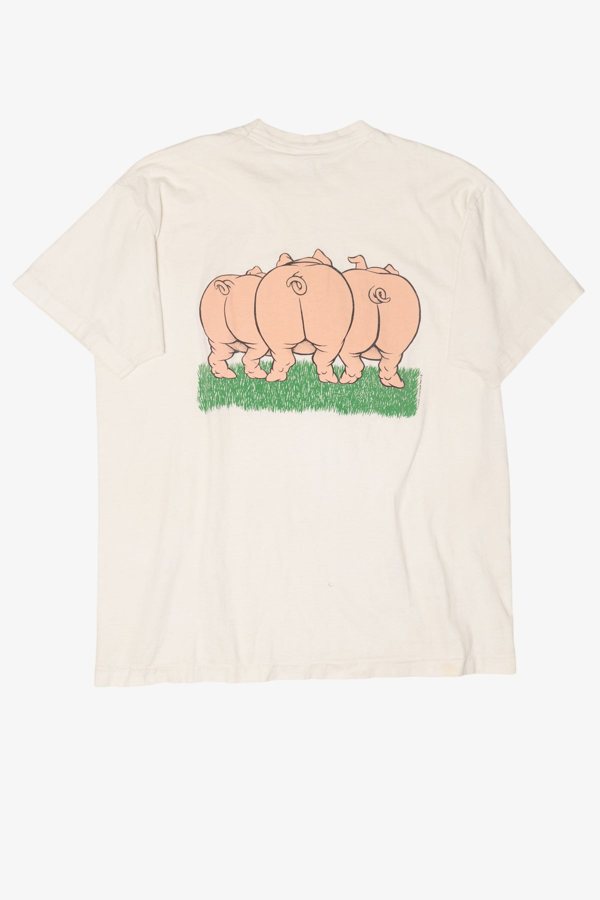 Vintage Cute Pigs Cartoon Funny Distressed Front/Back Single Stitch T-Shirt (1990s)