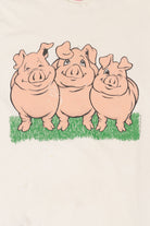Vintage Cute Pigs Cartoon Funny Distressed Front/Back Single Stitch T-Shirt (1990s)