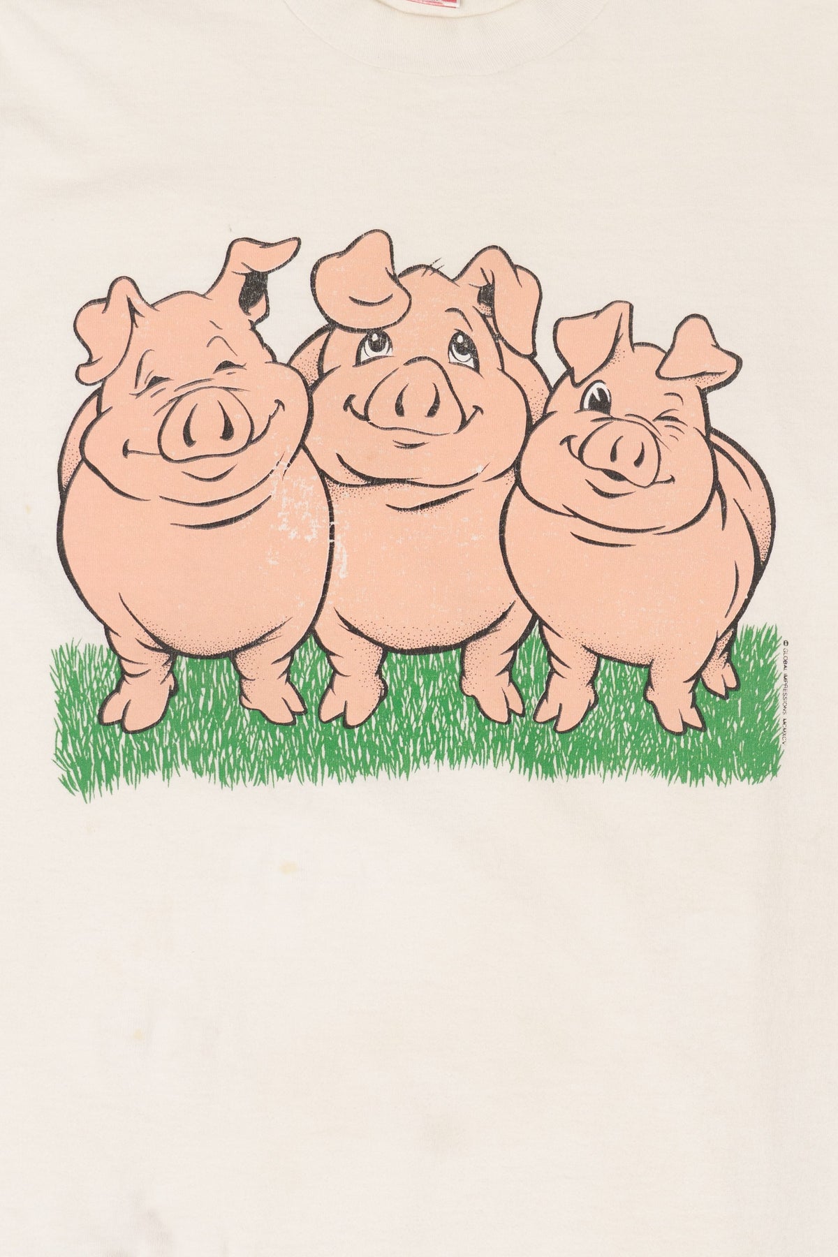 Vintage Cute Pigs Cartoon Funny Distressed Front/Back Single Stitch T-Shirt (1990s)