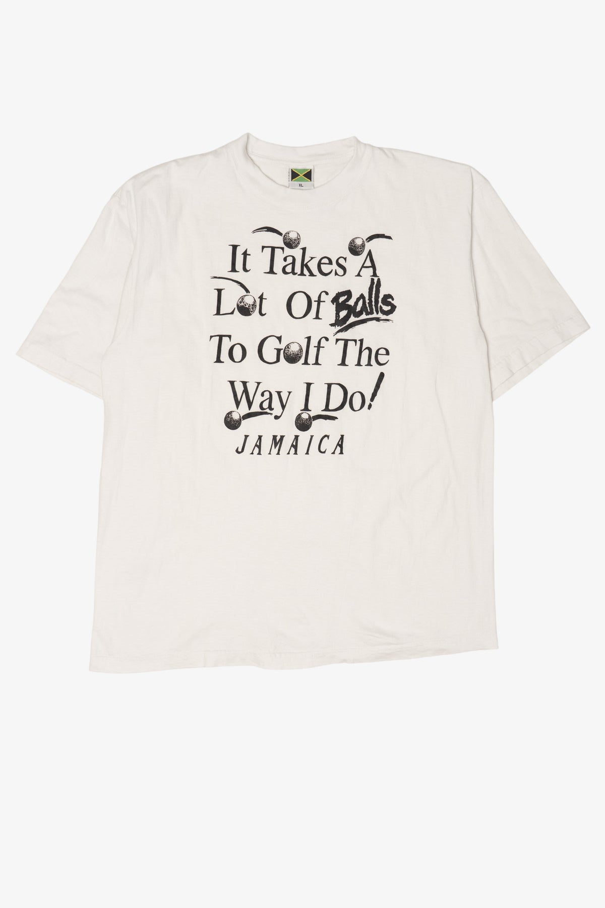 Vintage "It Takes A Lot Of Balls To Golf The Way I Do" Jamaica Funny T-Shirt (1990s)