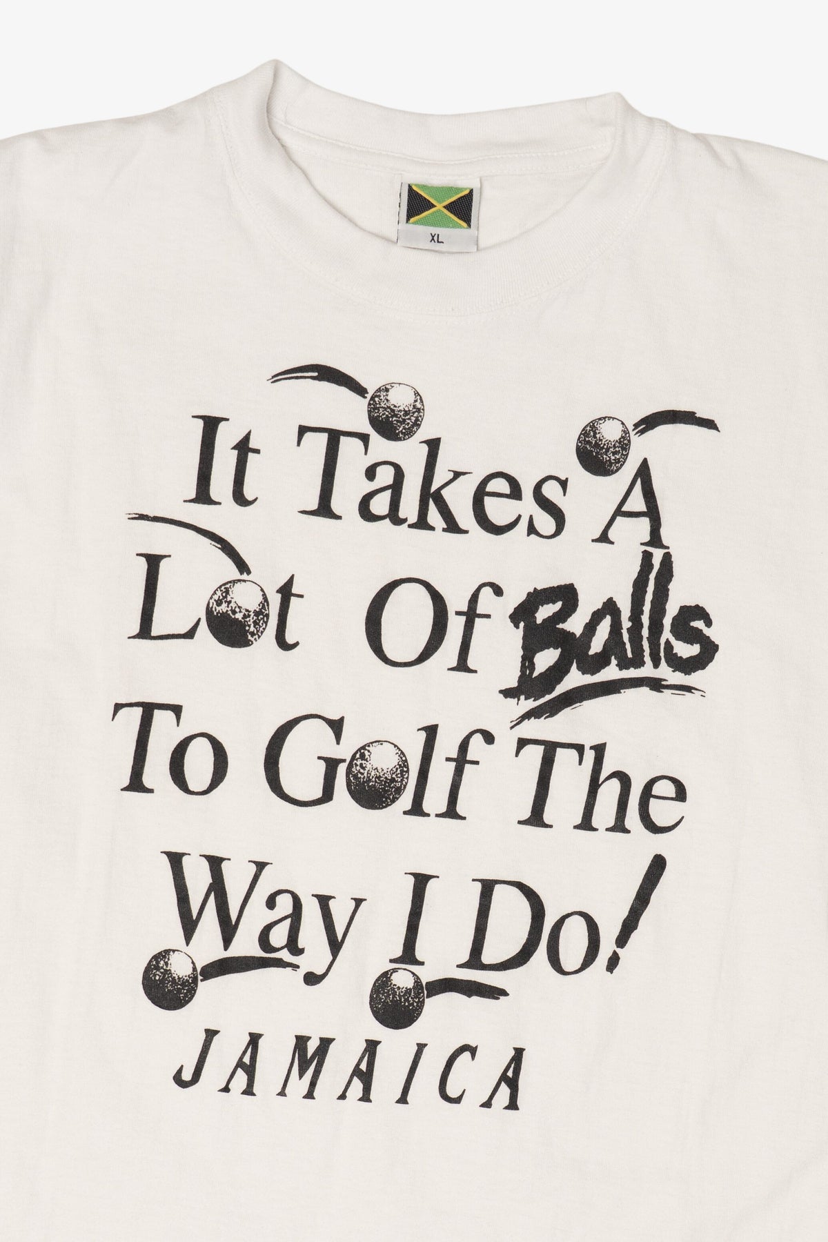 Vintage "It Takes A Lot Of Balls To Golf The Way I Do" Jamaica Funny T-Shirt (1990s)