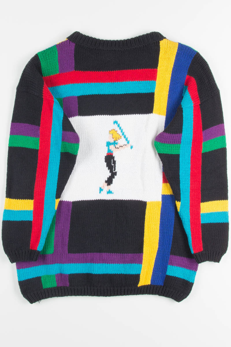 Vintage Black Geometric Golfer Sweater