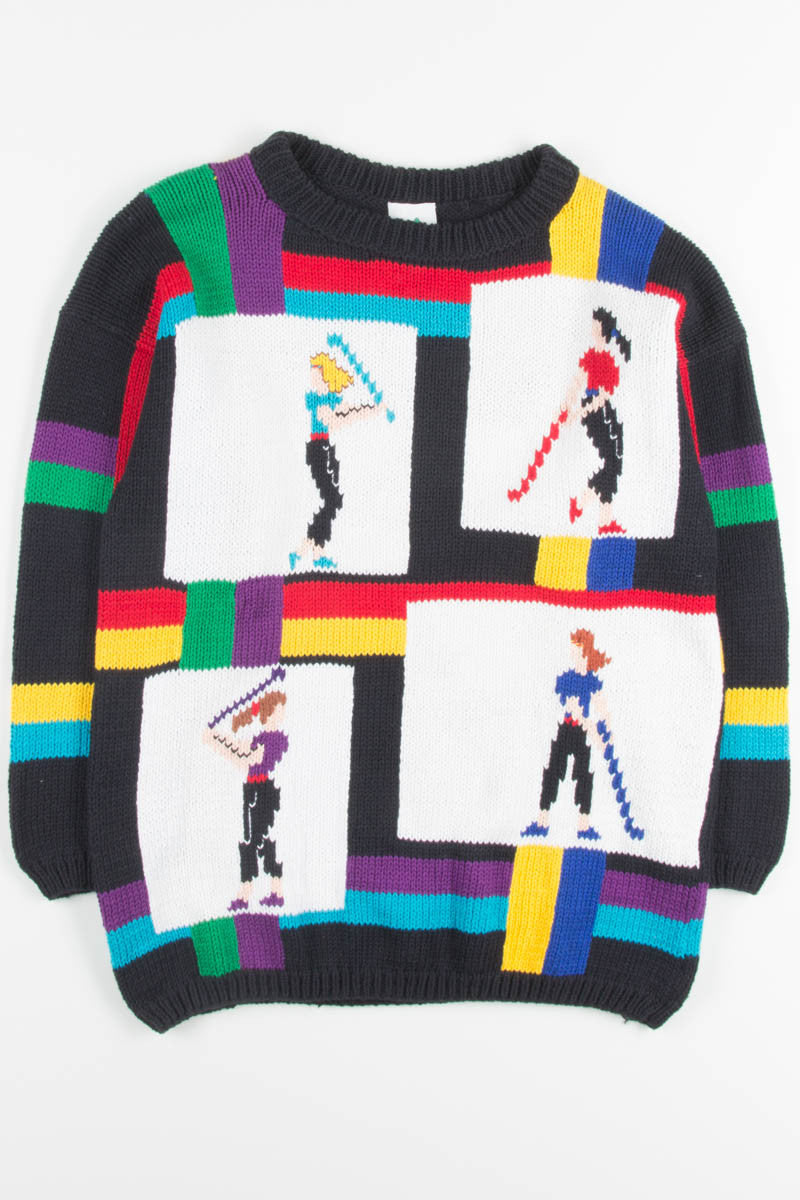 Vintage Black Geometric Golfer Sweater
