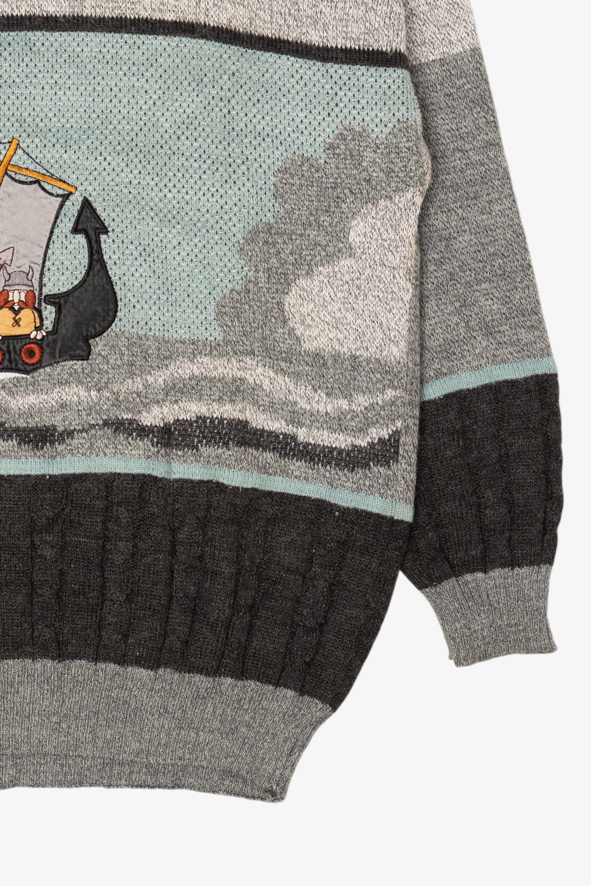 Vintage Light Gray Vikings Sailing The Sea Sweater (1990s)