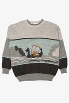 Vintage Light Gray Vikings Sailing The Sea Sweater (1990s)