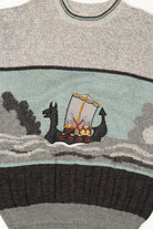 Vintage Light Gray Vikings Sailing The Sea Sweater (1990s)