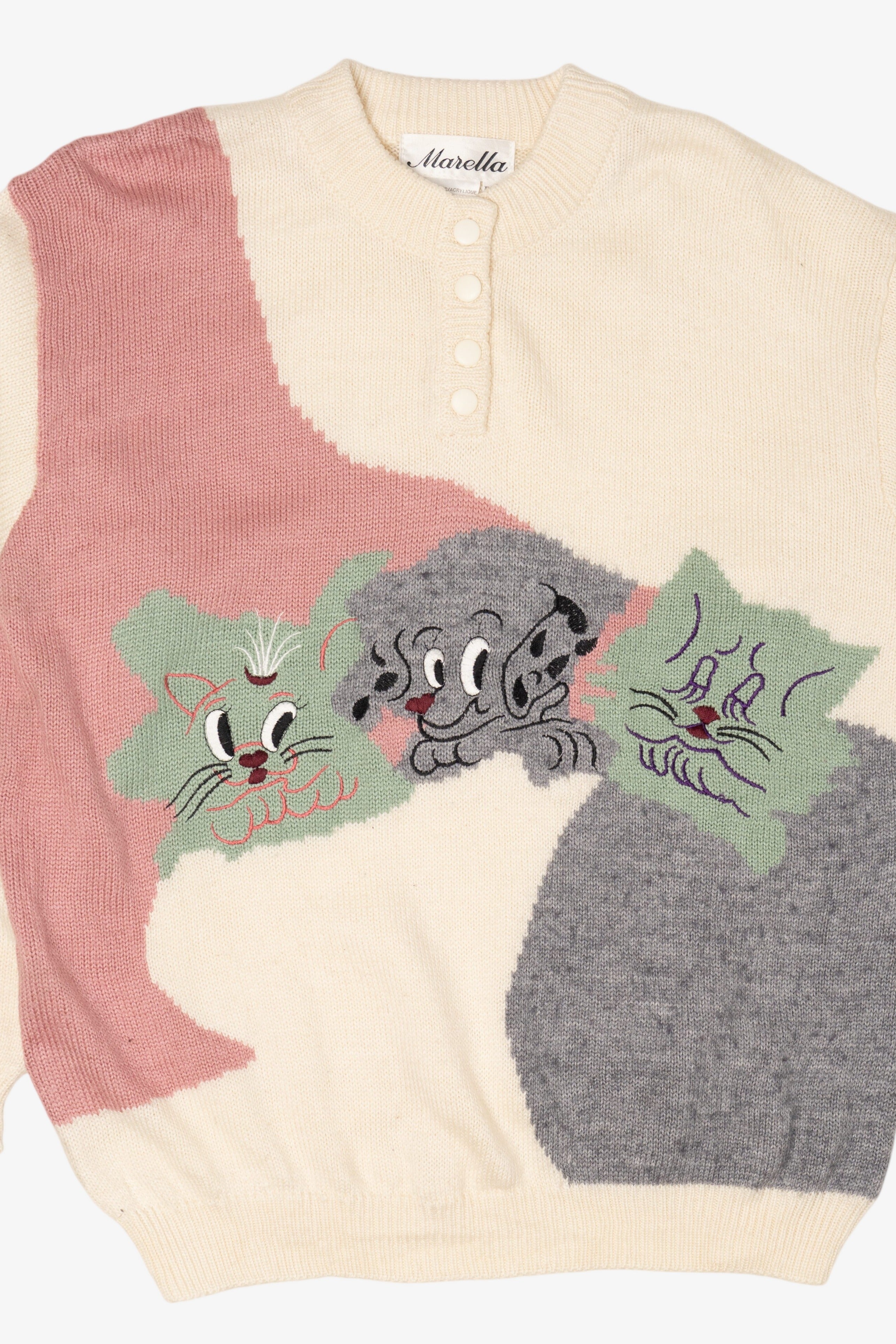 Vintage Marella Puppy And Kittens Graphic Sweater (1990s)