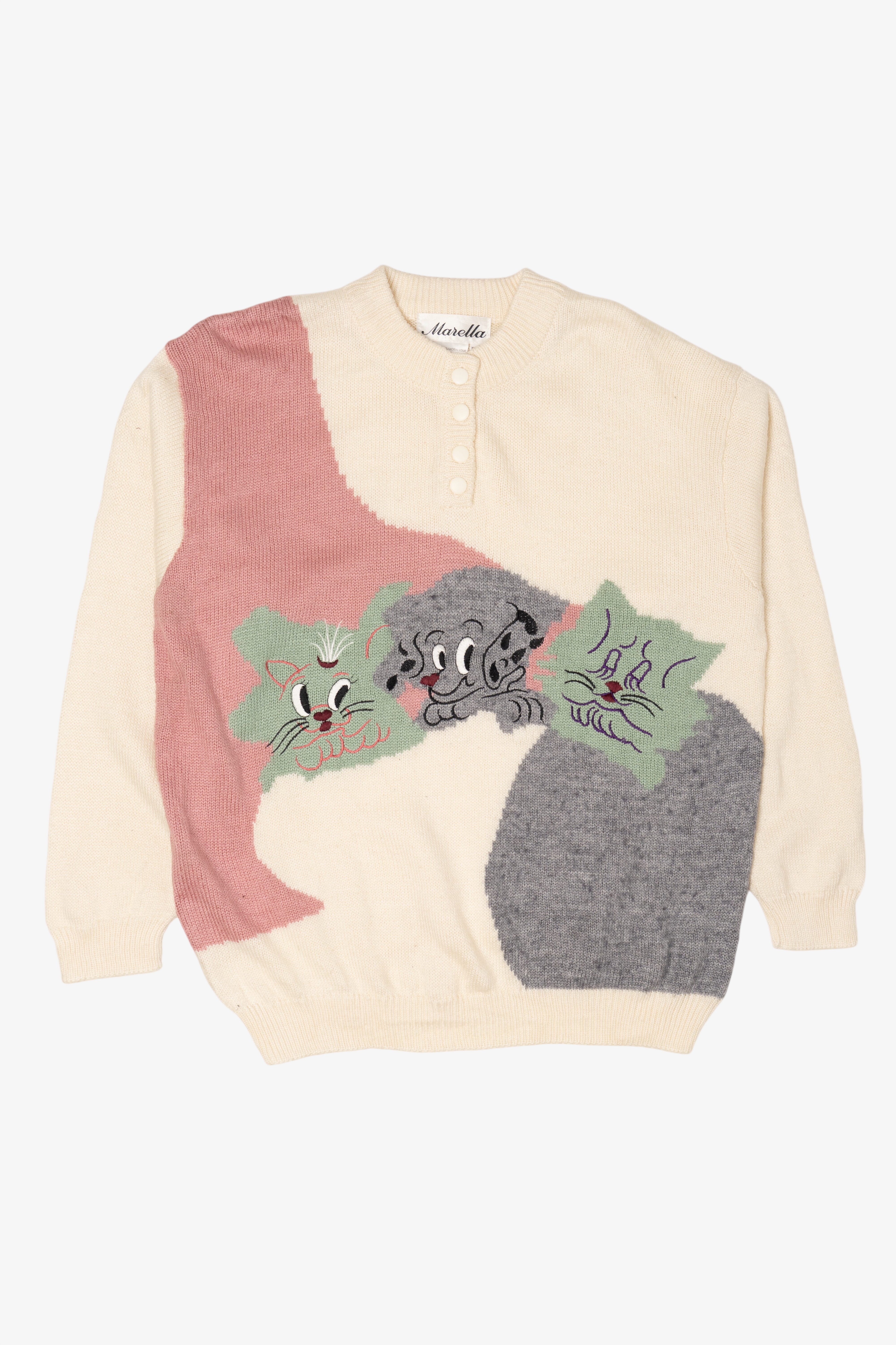 Vintage Marella Puppy And Kittens Graphic Sweater (1990s)