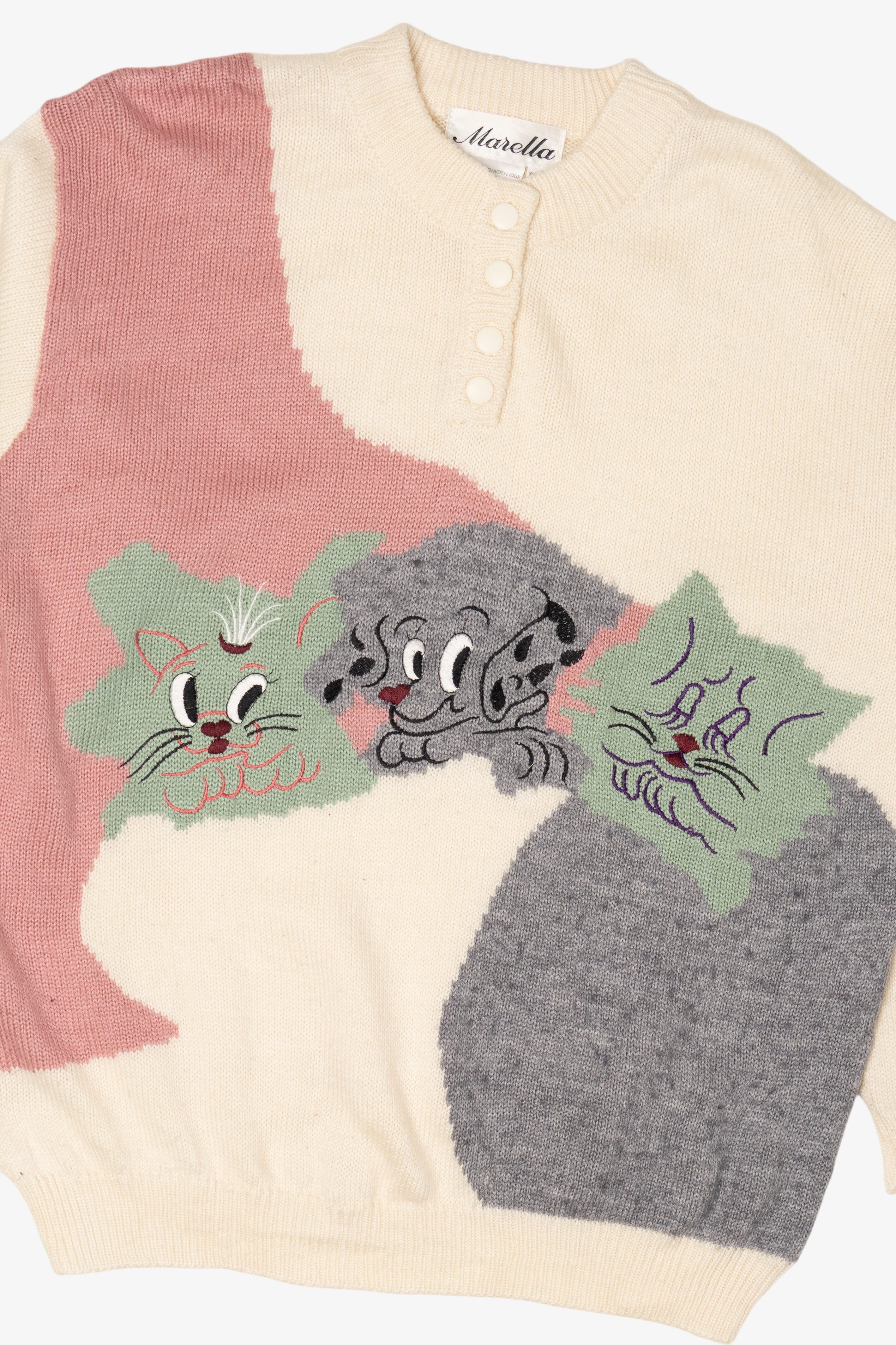 Vintage Marella Puppy And Kittens Graphic Sweater (1990s)
