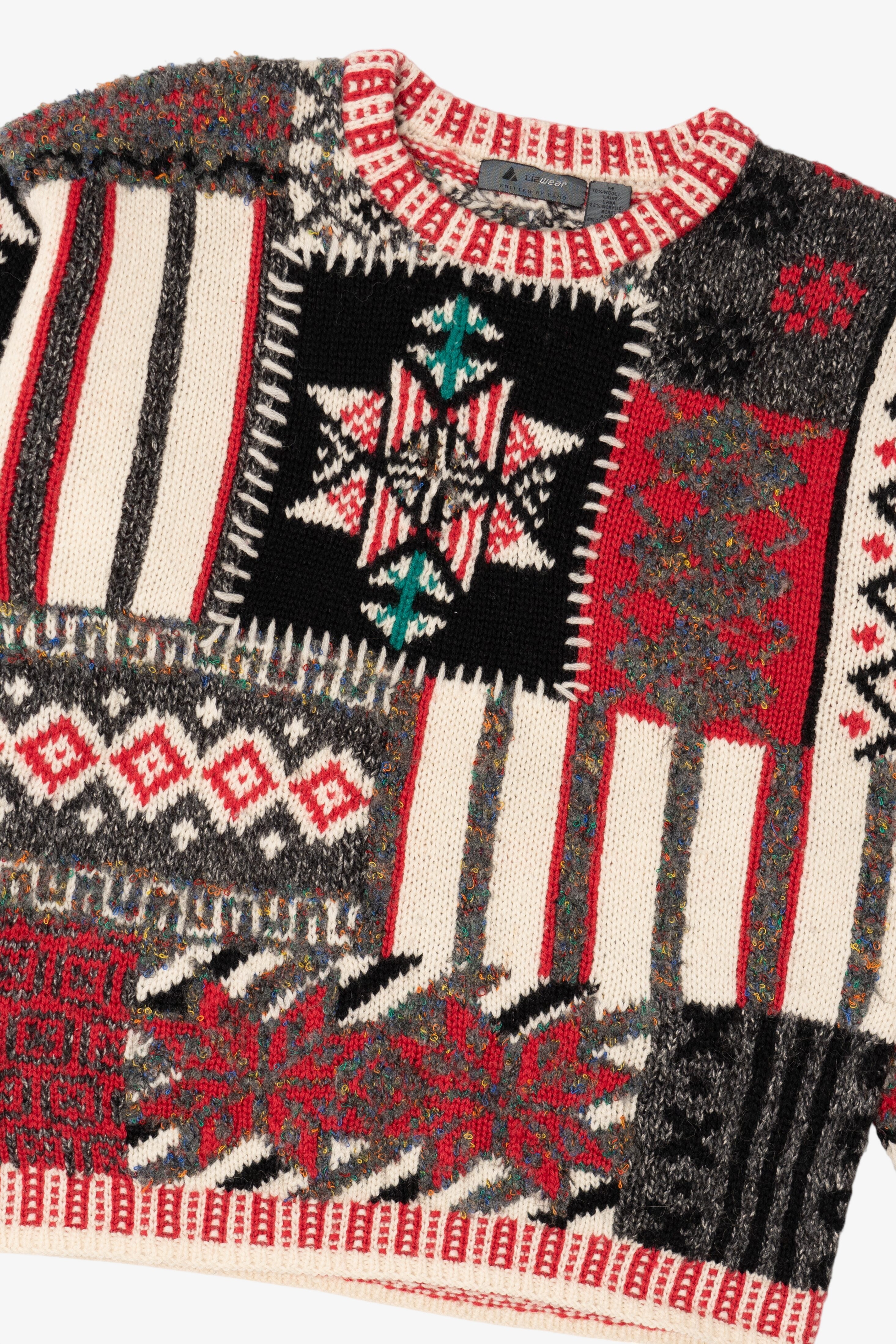 Vintage Hand Knit Lizwear Patchwork Sweater (1990s)