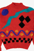 Vintage Red Sheridan Square Abstract Graphic Sweater (1980s)