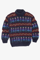 Vintage Hand Made Navy Blue Obraje Graphic Sweater (1980s)