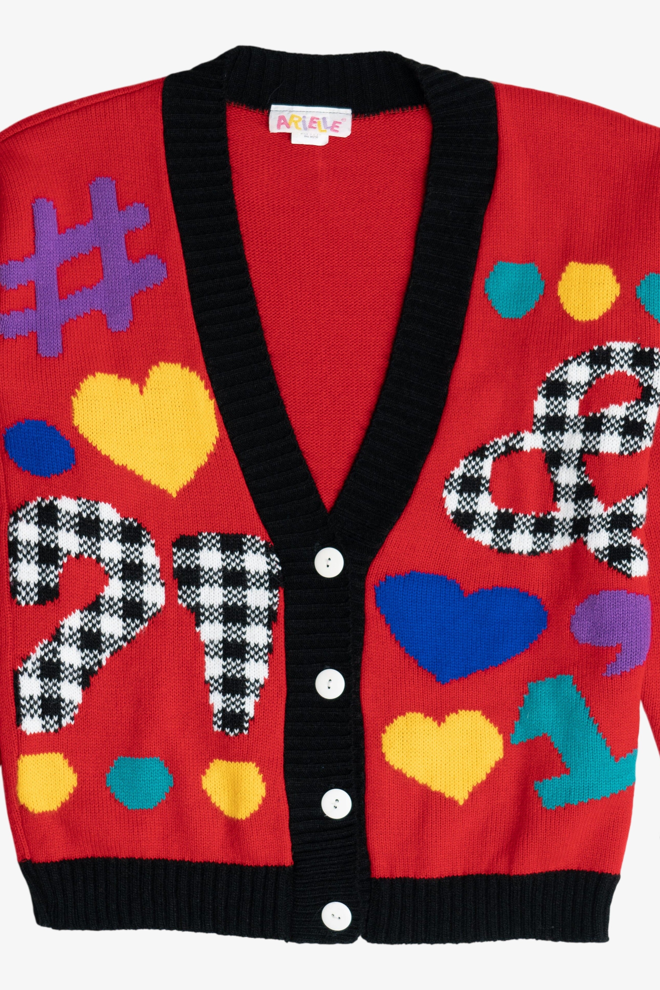 Vintage Hearts & Symbols 80s Cardigan Sweater (1980s)