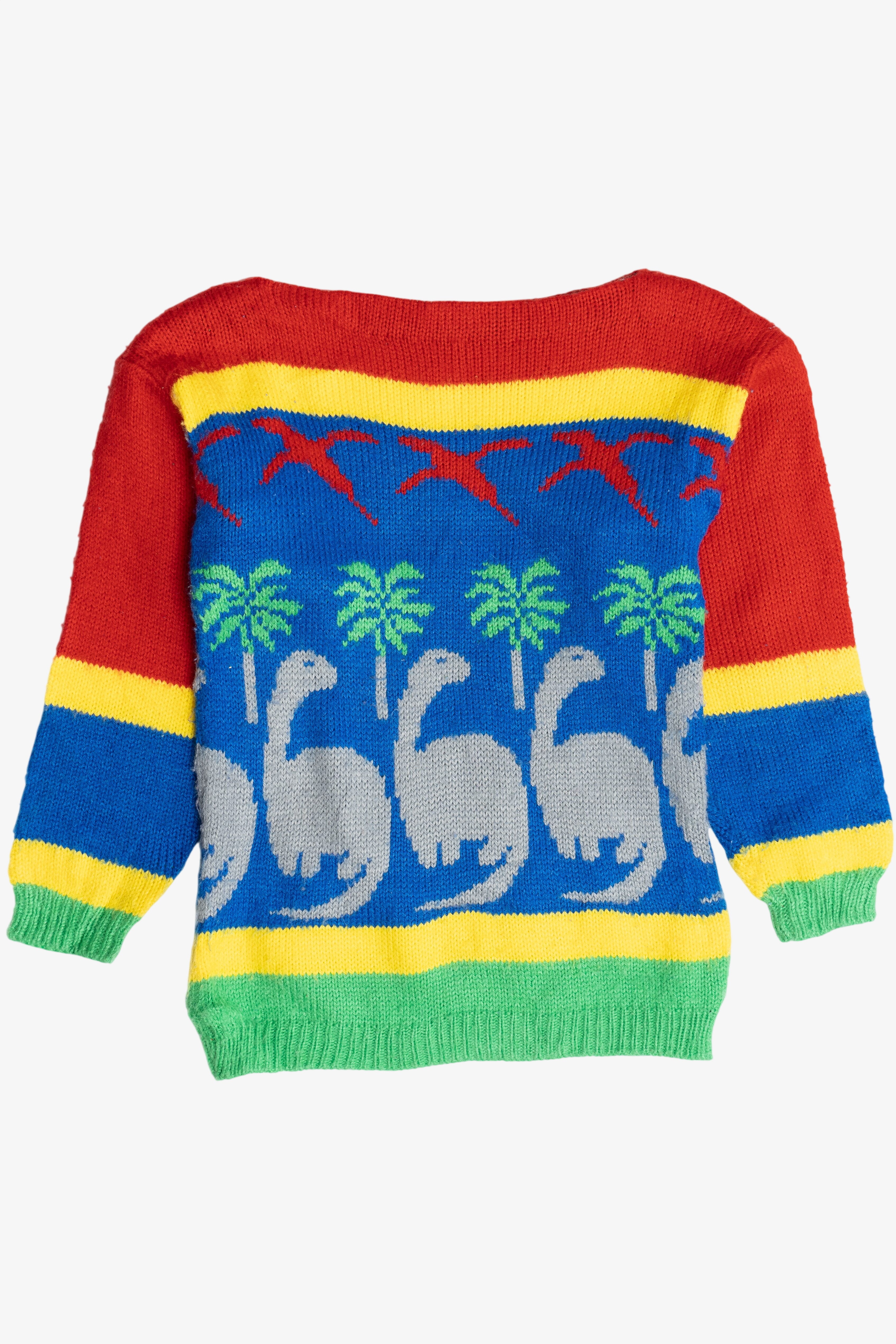 Vintage Kid's Dinosaur Knit Boatneck Sweater (1980s)