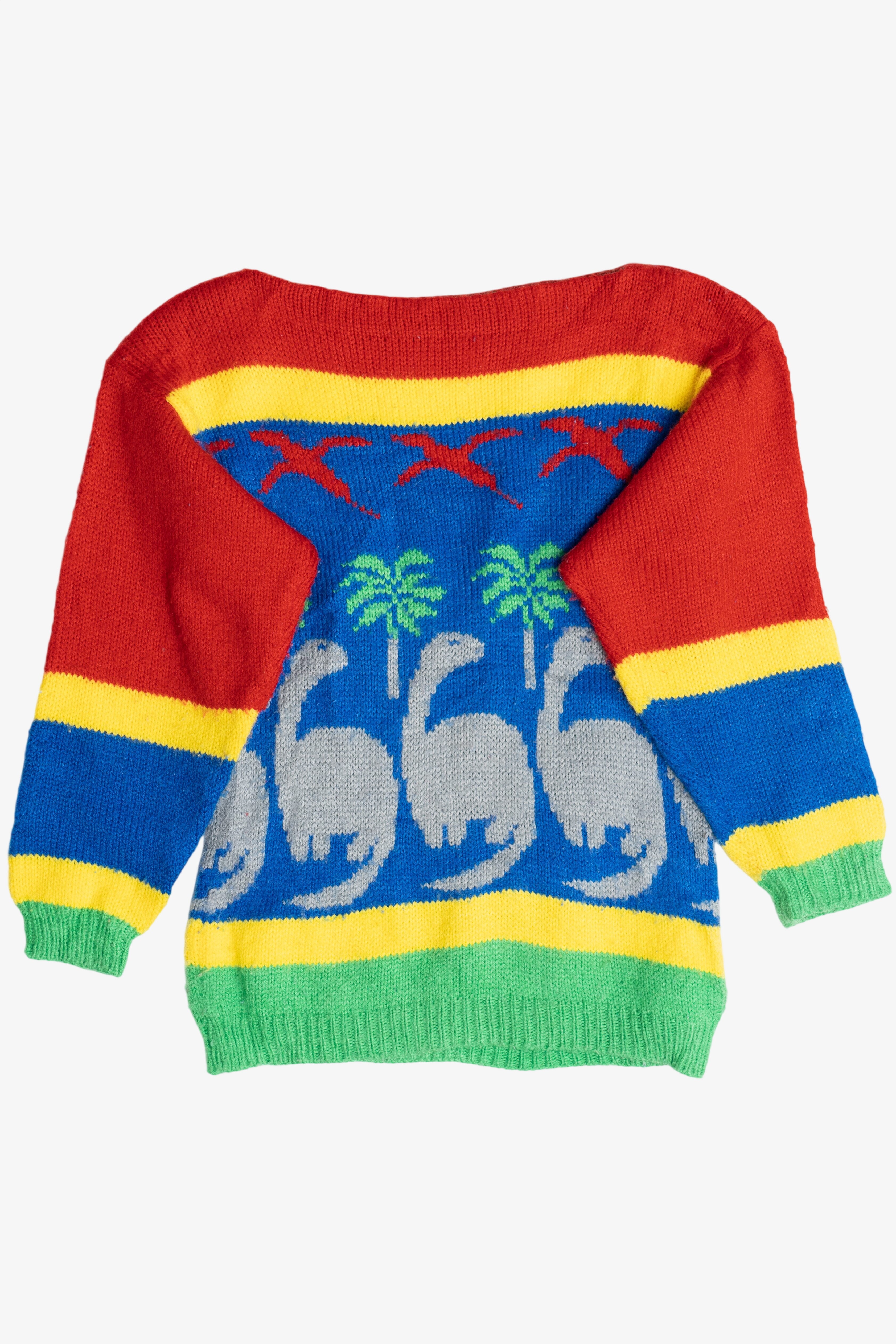 Vintage Kid's Dinosaur Knit Boatneck Sweater (1980s)