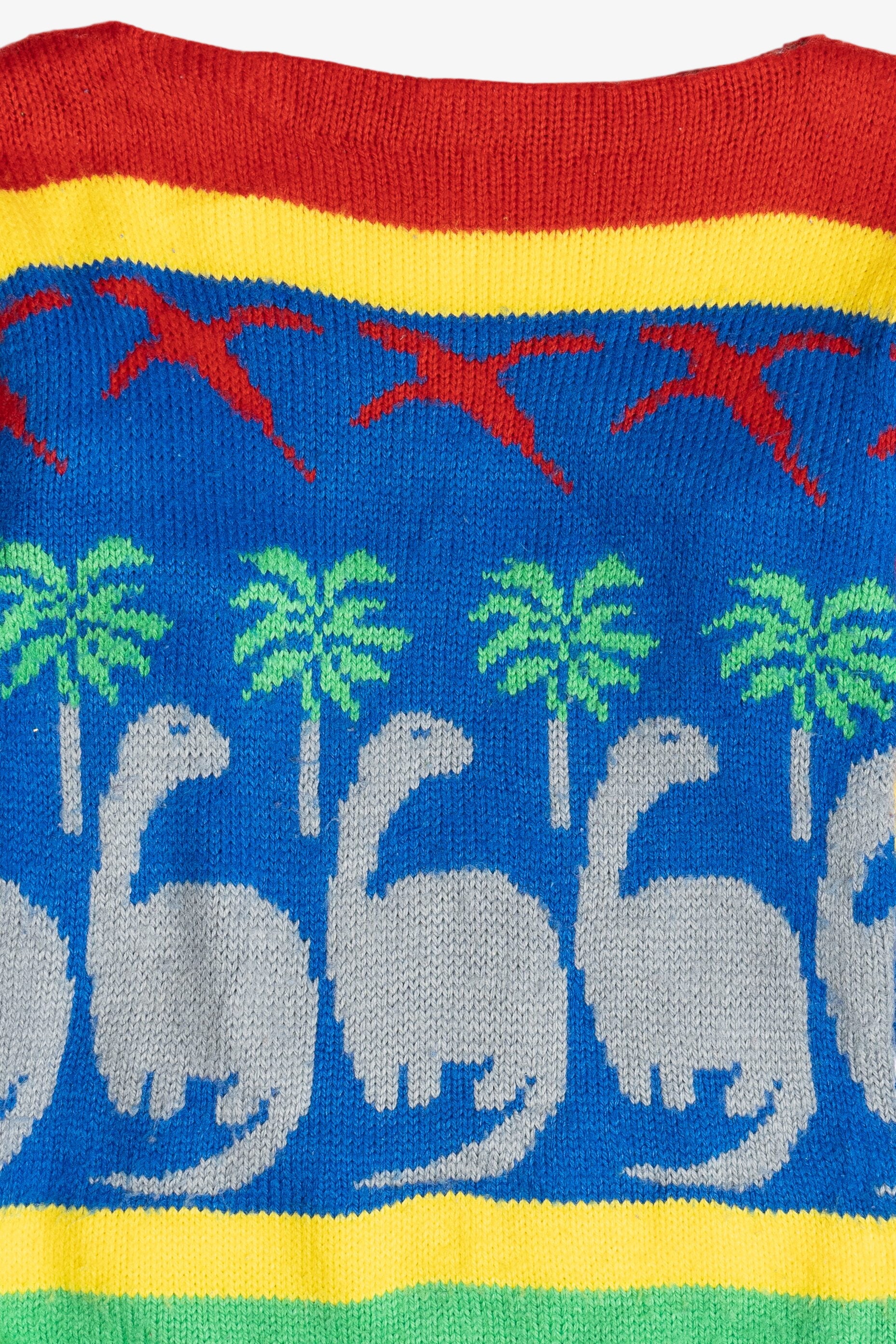 Vintage Kid's Dinosaur Knit Boatneck Sweater (1980s)