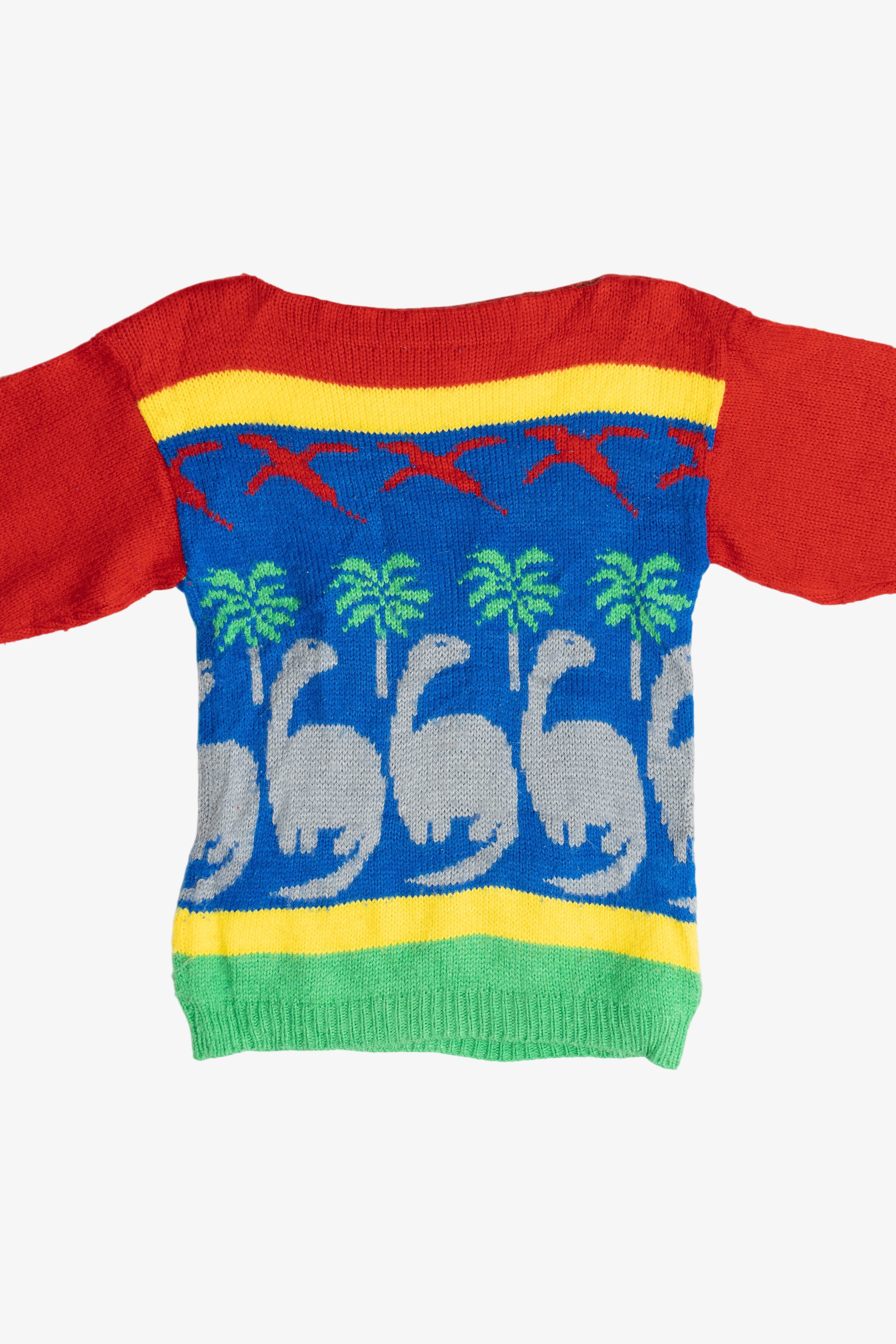 Vintage Kid's Dinosaur Knit Boatneck Sweater (1980s)