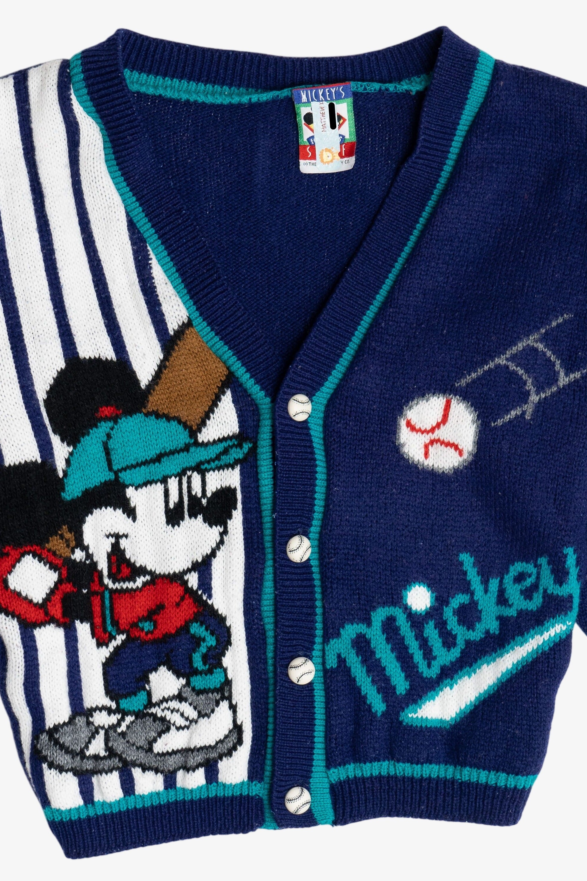 Vintage Kid's Mickey Mouse Baseball Star Cardigan Sweater (1990s)
