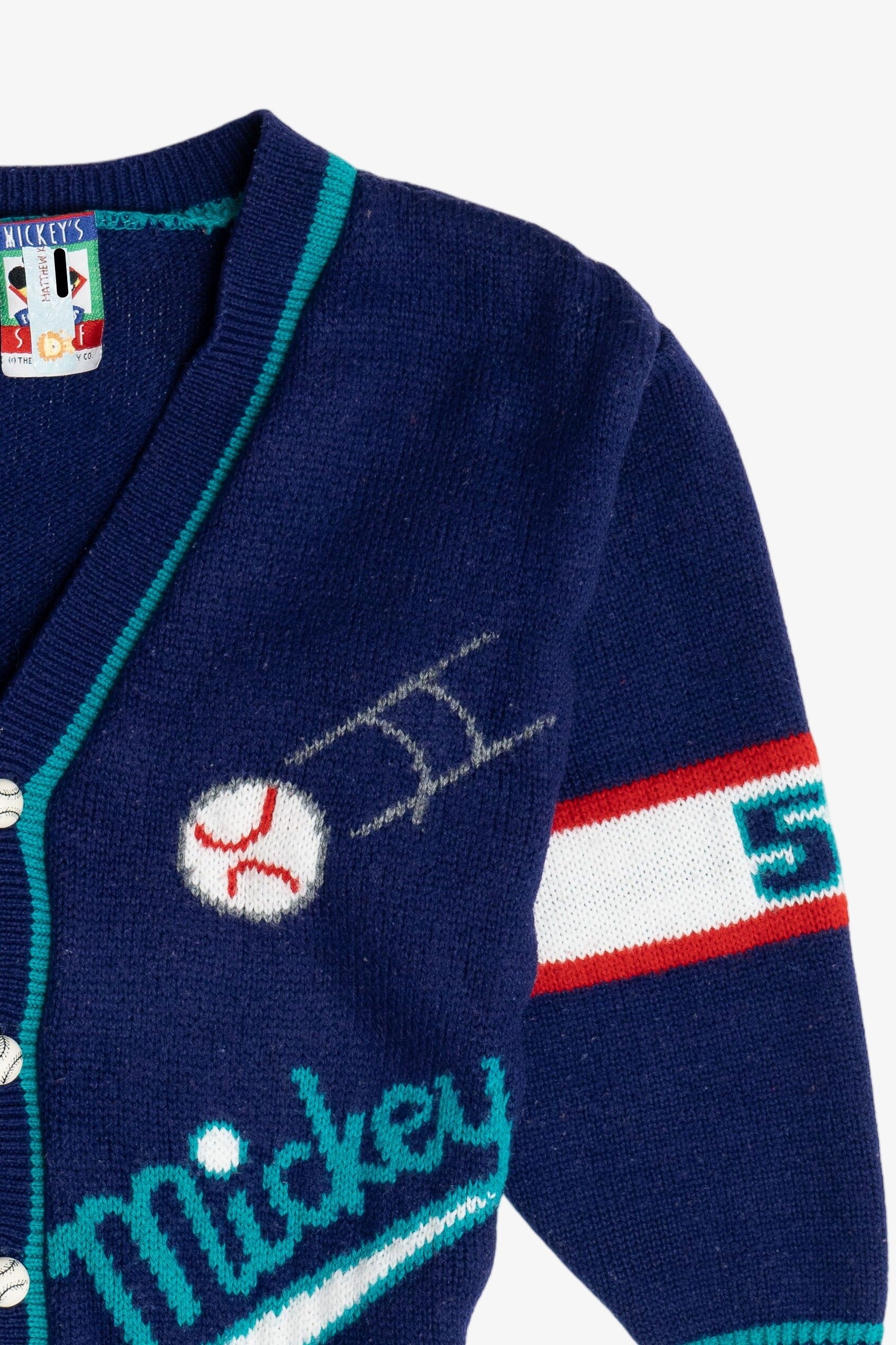 Vintage Kid's Mickey Mouse Baseball Star Cardigan Sweater (1990s)