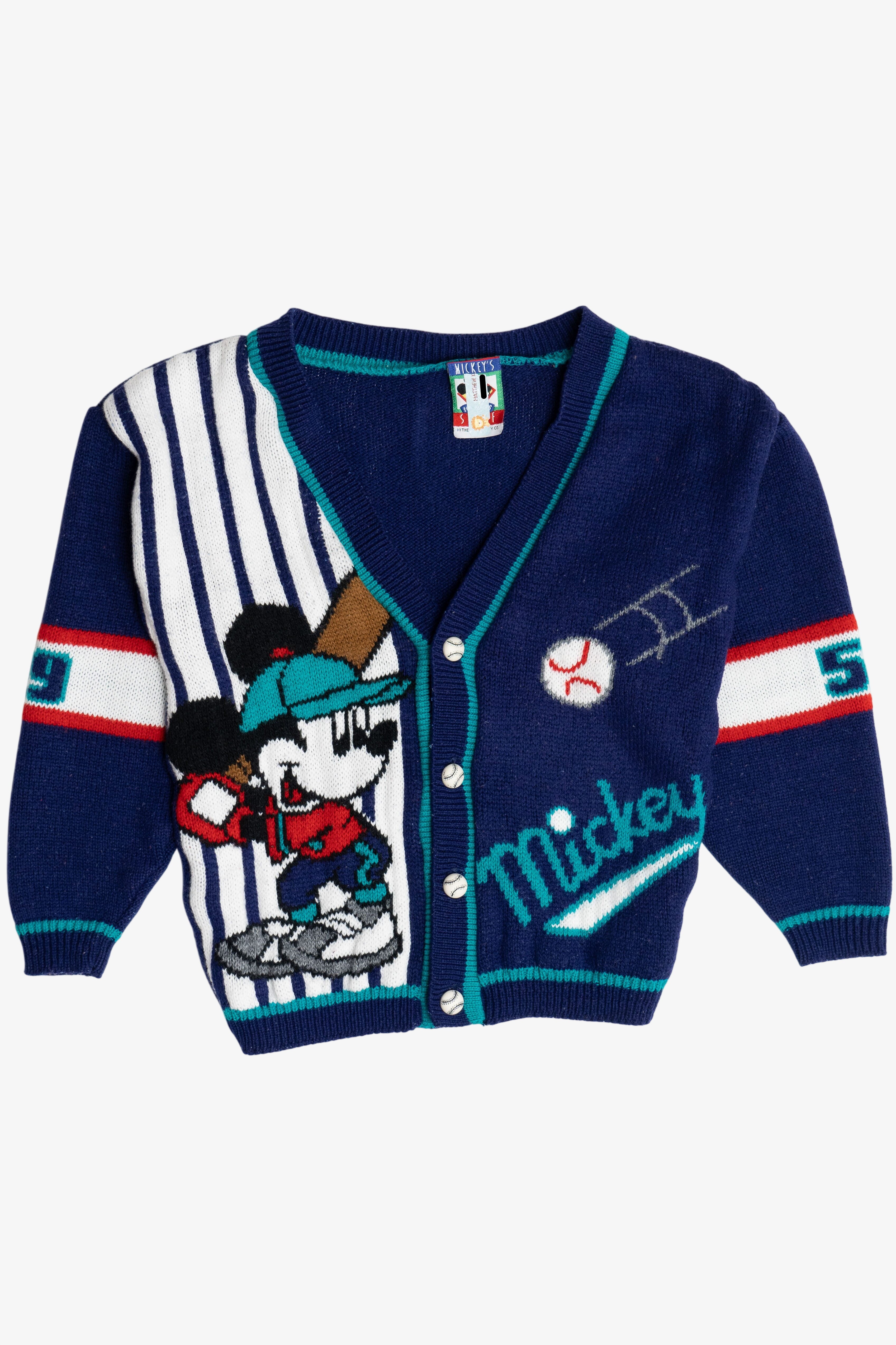 Vintage Kid's Mickey Mouse Baseball Star Cardigan Sweater (1990s)