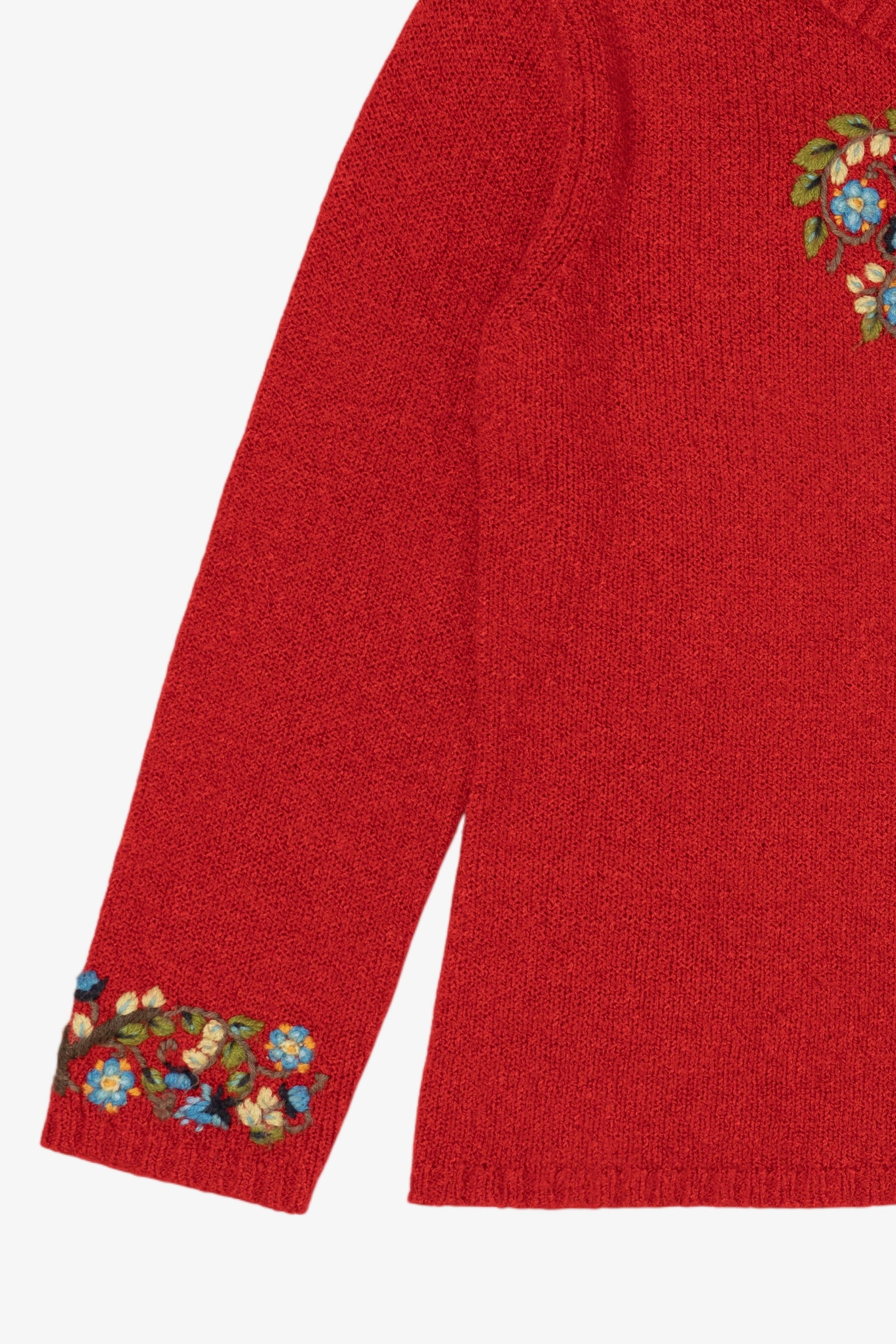 Vintage Red Embroidered Floral Coldwater Creek Sweater (2000s)