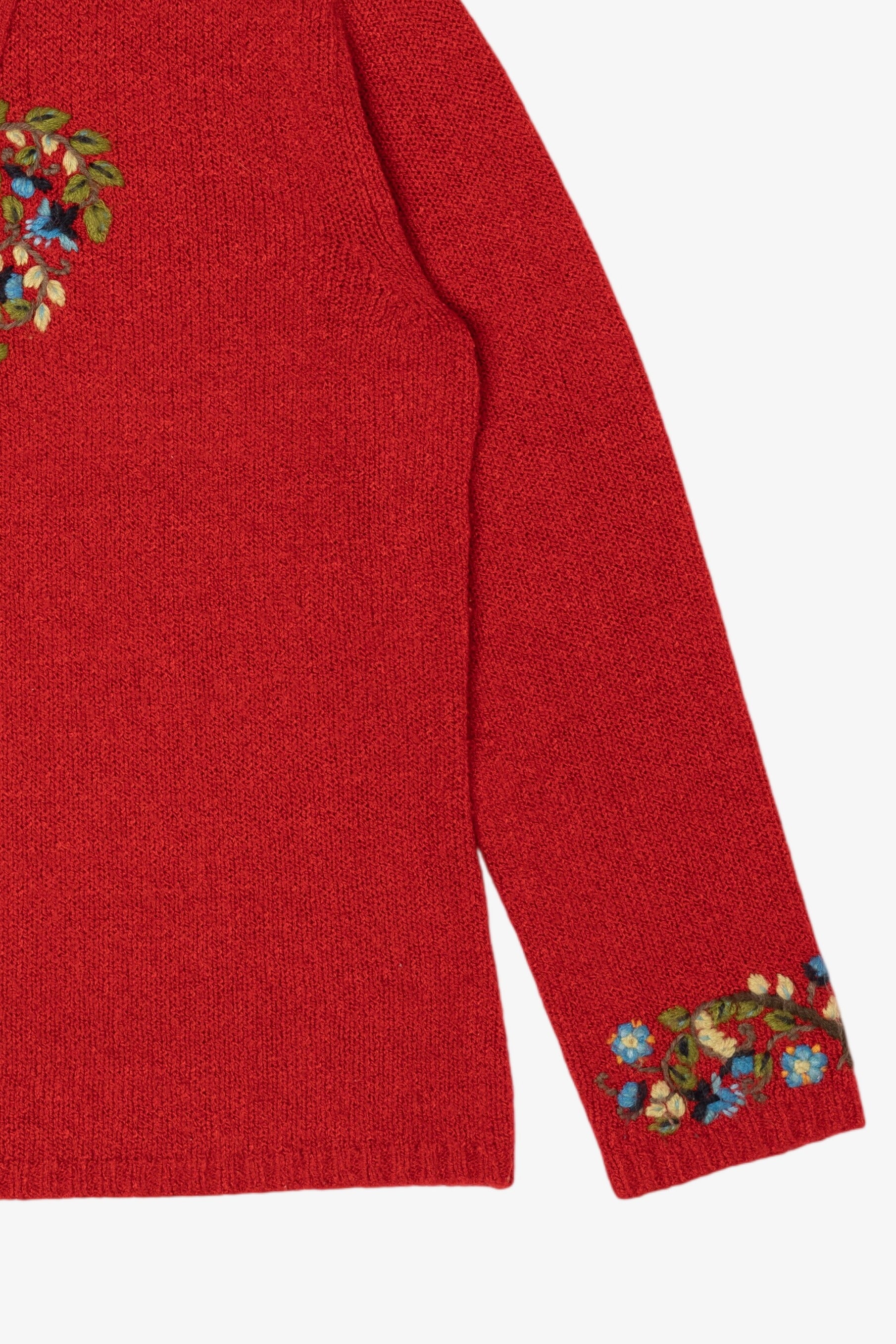 Vintage Red Embroidered Floral Coldwater Creek Sweater (2000s)