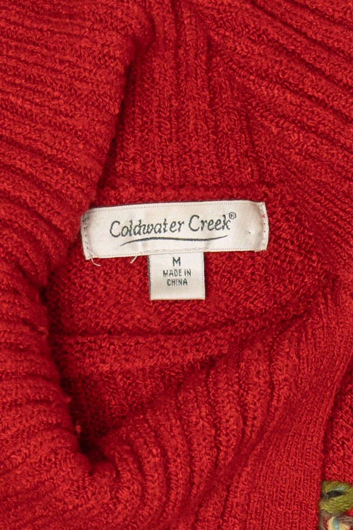 Vintage Red Embroidered Floral Coldwater Creek Sweater (2000s)