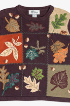 Vintage Burgundy Fall Leaves Autumn Harvest Sweater (1990s)