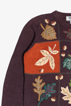 Vintage Burgundy Fall Leaves Autumn Harvest Sweater (1990s)