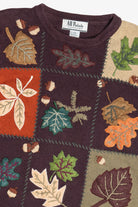 Vintage Burgundy Fall Leaves Autumn Harvest Sweater (1990s)