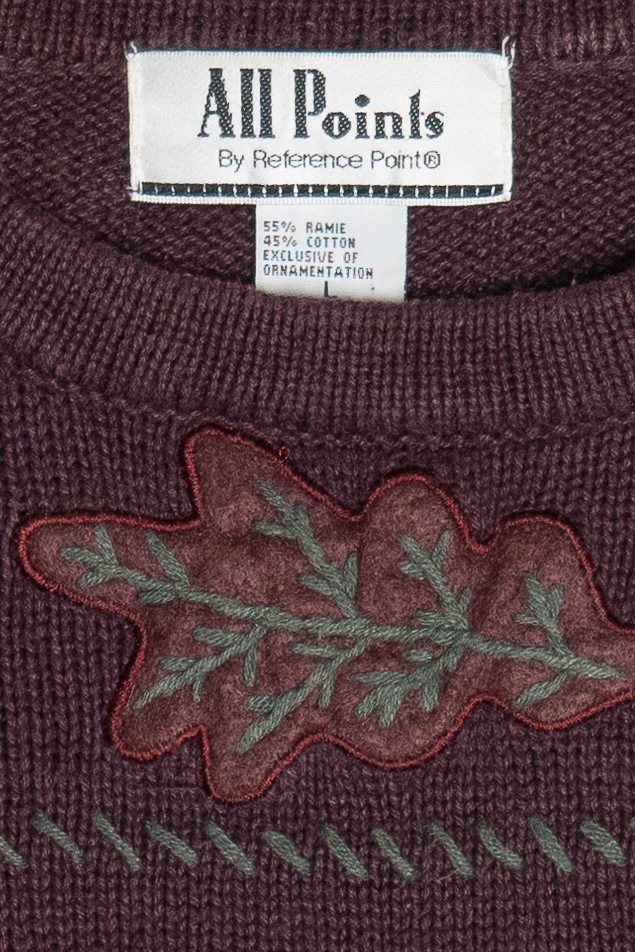 Vintage Burgundy Fall Leaves Autumn Harvest Sweater (1990s)