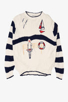 Vintage Nautical Alfred Dunner Sailboat Striped Sleeve Sweater (1980s)