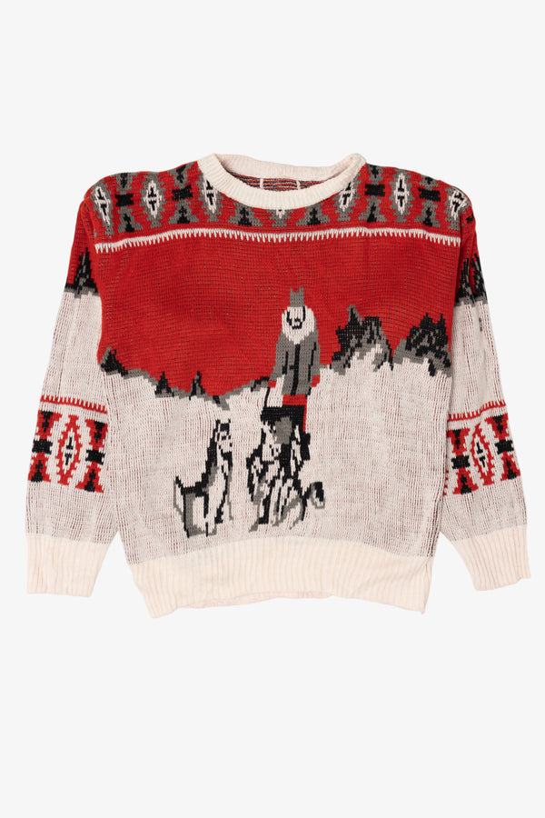 Vintage Red Sled Dogs In Mountains Sweater (1980s)