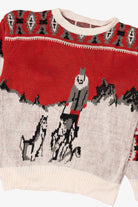 Vintage Red Sled Dogs In Mountains Sweater (1980s)