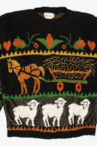 Vintage Farm Animals Motif Teasers Autumn Harvest Sweater (1990s)
