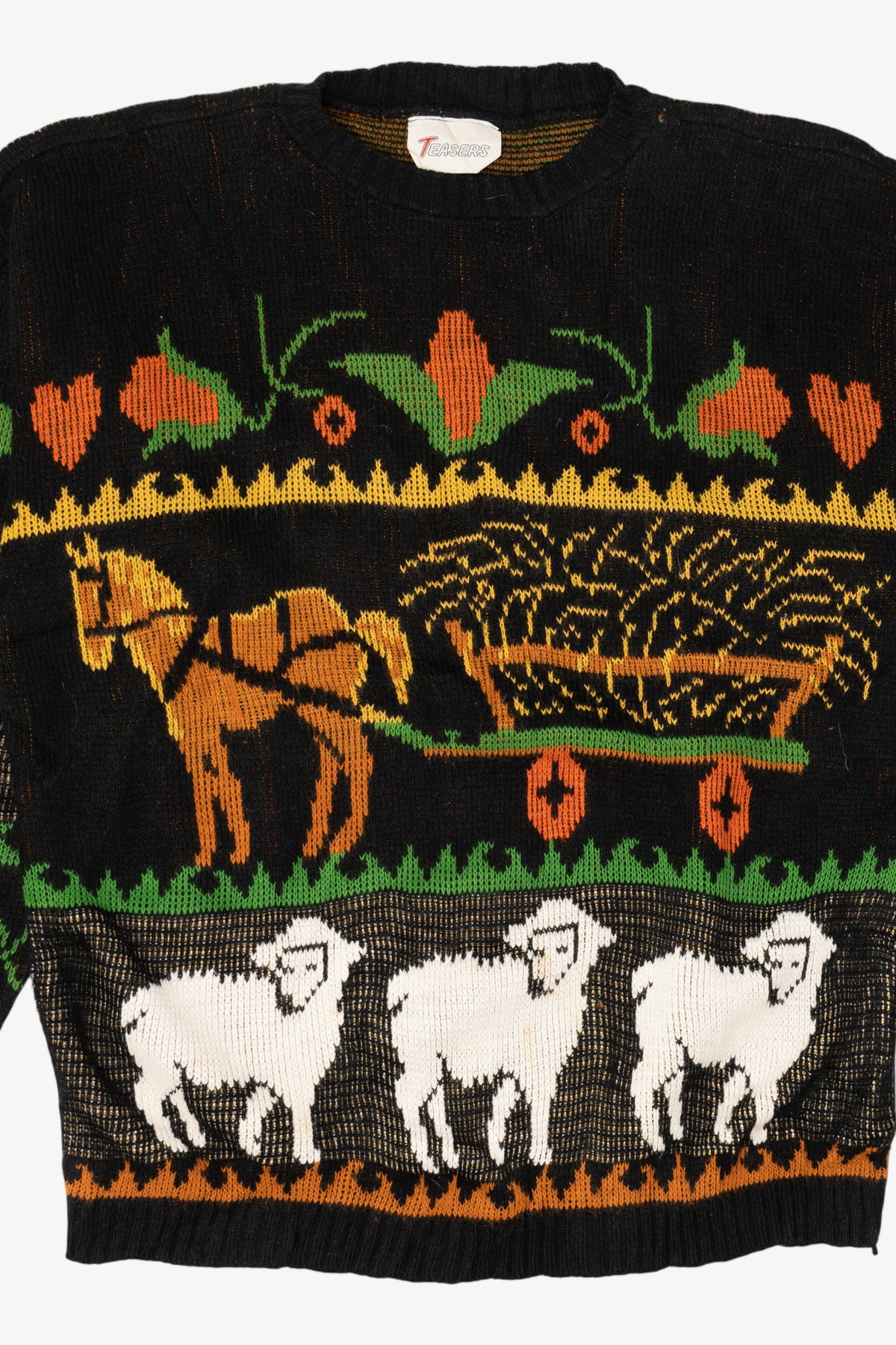 Vintage Farm Animals Motif Teasers Autumn Harvest Sweater (1990s)