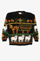Vintage Farm Animals Motif Teasers Autumn Harvest Sweater (1990s)