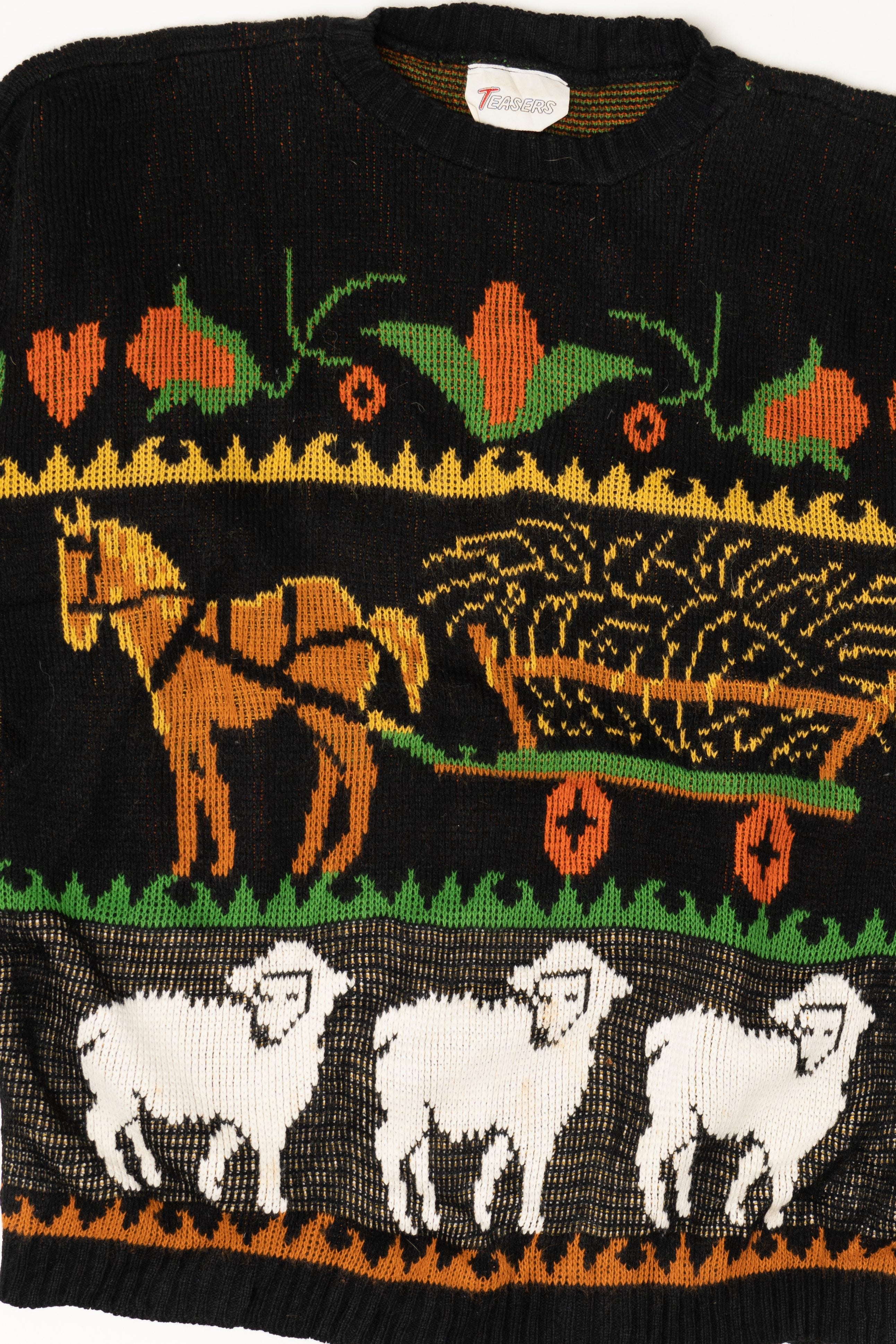 Vintage Farm Animals Motif Teasers Autumn Harvest Sweater (1990s)
